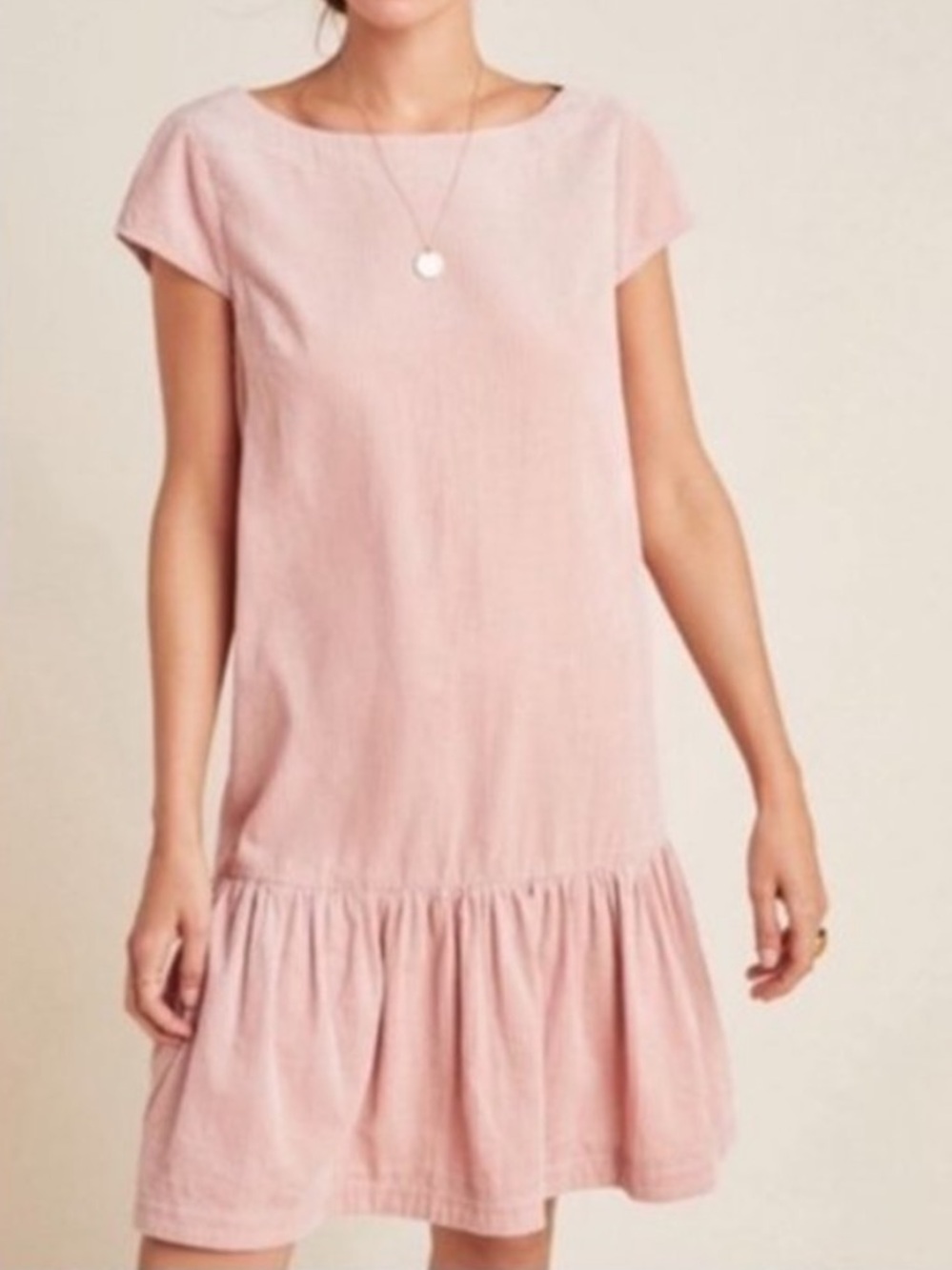 Maeve Anthropologie Tessa Corduroy‎ Shift Dress Cap Sleeves Rose Pink Size 4